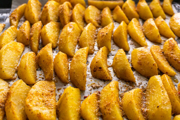 Fried potato wedges. Food. Fast food. Diet