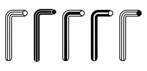 Hex Key Icon Set Black and White Line Art Illustration Vector Design