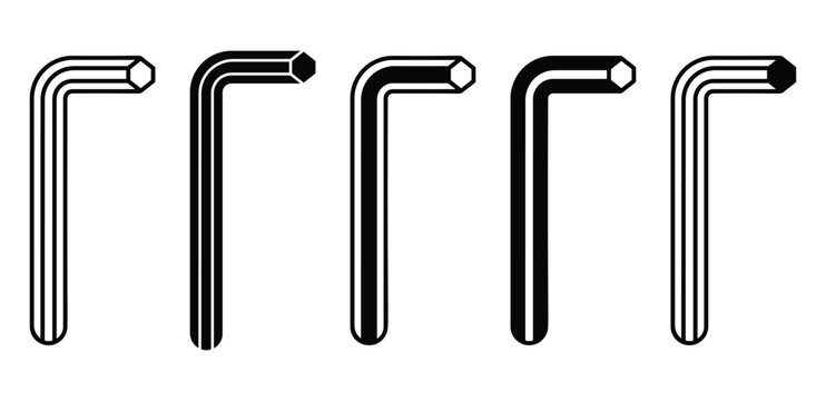 Hex Key Icon Set Black and White Line Art Illustration Vector Design