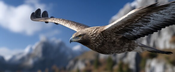 Majestic golden eagle soaring above majestic mountains