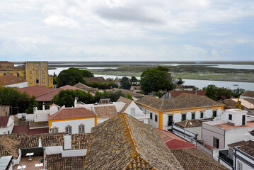 panorama seen from the bell tower of the cathedral of santa maria in faro algarve portugal
