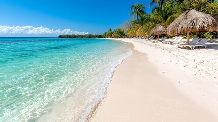 Fototapeta premium Relaxing on White Sand Beach with Turquoise Water and Palm Trees