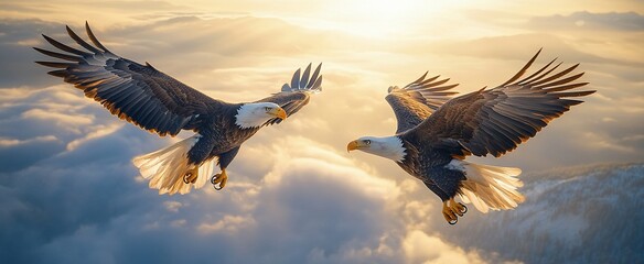 Fototapeta premium Majestic Eagles Soar Above Clouds