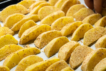 Fried potato wedges. Food. Fast food. Diet