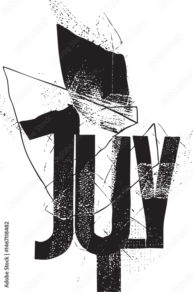 Poster fragmented letters form a dynamic abstract composition.