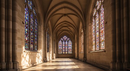 Fototapeta premium Cathedral Interior With Stained Glass Window