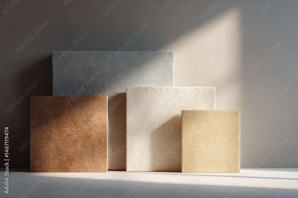 Poster capture minimalistic wall surface featuring diverse textures and materials showcasing elegant design