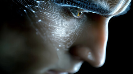 Deep Contemplation: An artful portrait captures a person's face in profound thought, their gaze intense and reflective. The piece embodies deep contemplation and introspective exploration. 