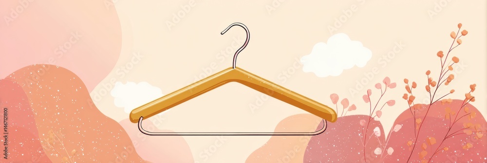 Poster minimalist hanger illustration with a soft color palette and nature-inspired background details gene