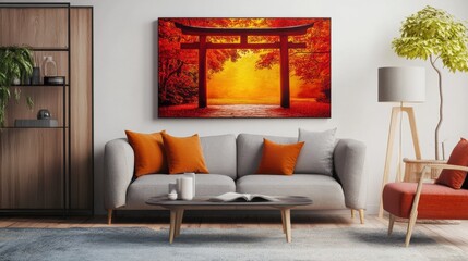 Kyoto Temple Entrance Framed by Fiery Red Leaves