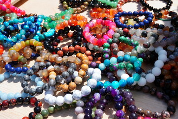 A set of colorful beads made of natural stone.