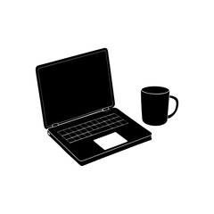 laptop with coffee mug and notebook on white  