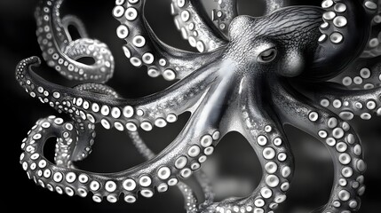 Obraz premium Octopus Tentacles in Dotted Lines: An octopus with its tentacles swirling, each one defined by a pattern of interconnected dots and lines, creating a sense of movement. 