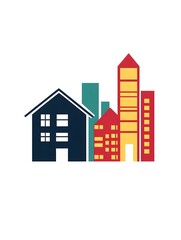 Colorful Urban Cityscape Vector Illustration: Real Estate Development and Modern Architecture Keywords Highlighting Skyscrapers, Market Growth, and Investment Opportunities
