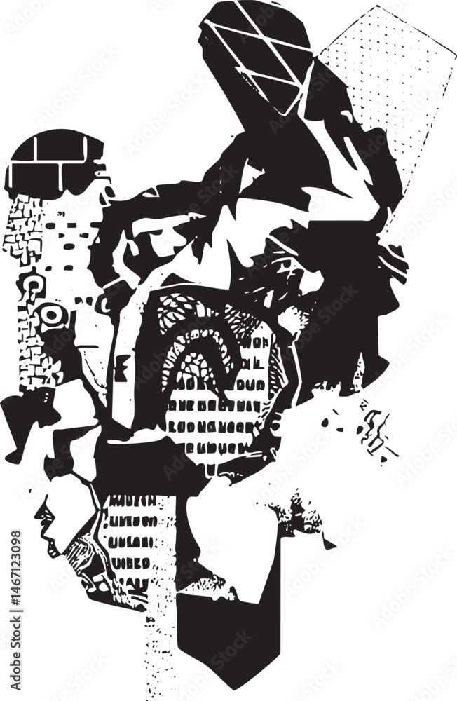 Poster Geometric shapes overlap and intersect in a stark black and white composition.
