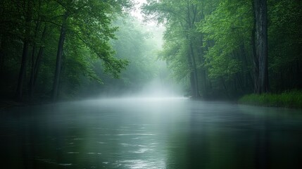 Obraz premium Misty river in a lush forest