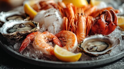 Fresh seafood platter on ice