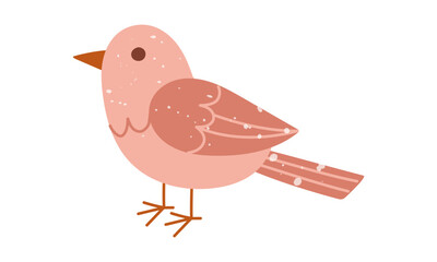 bird in texture. Pink feathers. Flat isolated color doodle illustration. Animals in the garden. It is perfect for prints, packaging, posters, blogs and children's or nature projects in a cozy style.