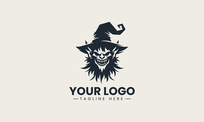 Obraz premium Scary silhouette vector of black goblin face grinning with pointed hat and sharp teeth