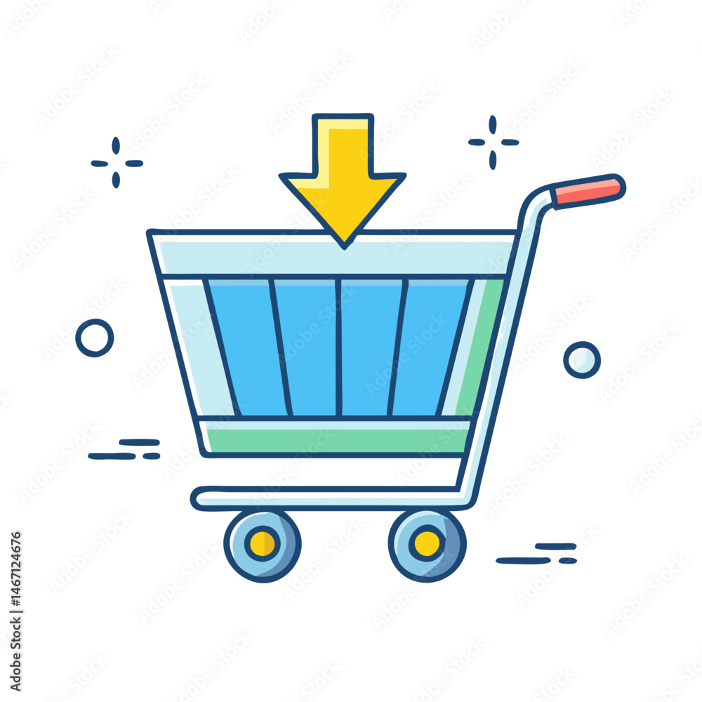 Poster add to cart icon vector illustration for online shopping and e commerce design element concept