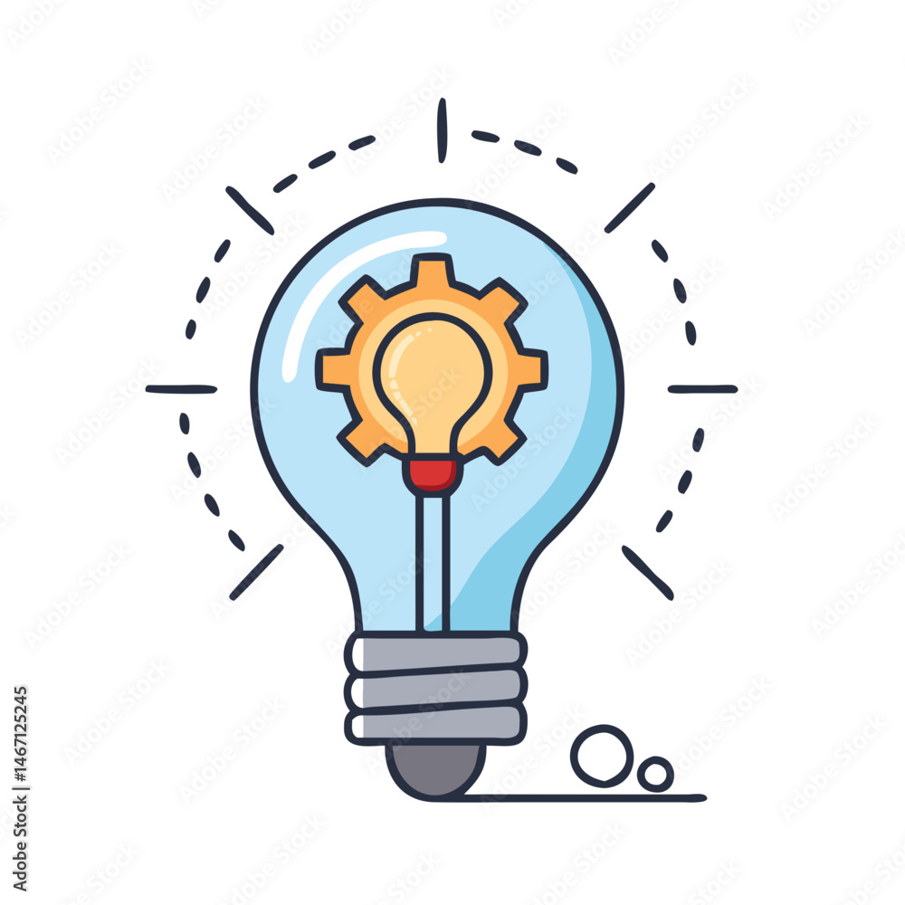 Aufkleber lightbulb gear innovation idea concept creative thinking problem solving solution strategy process