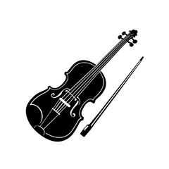 violin with bow  a wooden violin lying beside its .svg