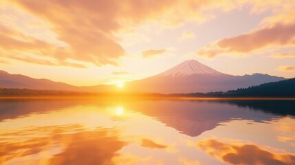 Fototapeta premium Mount Fuji Reflecting in a Tranquil Lake