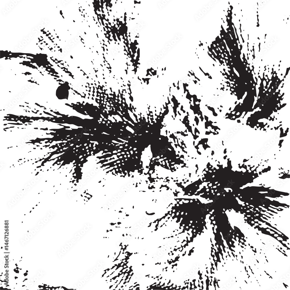 Poster black ink splatters create a dynamic abstract .