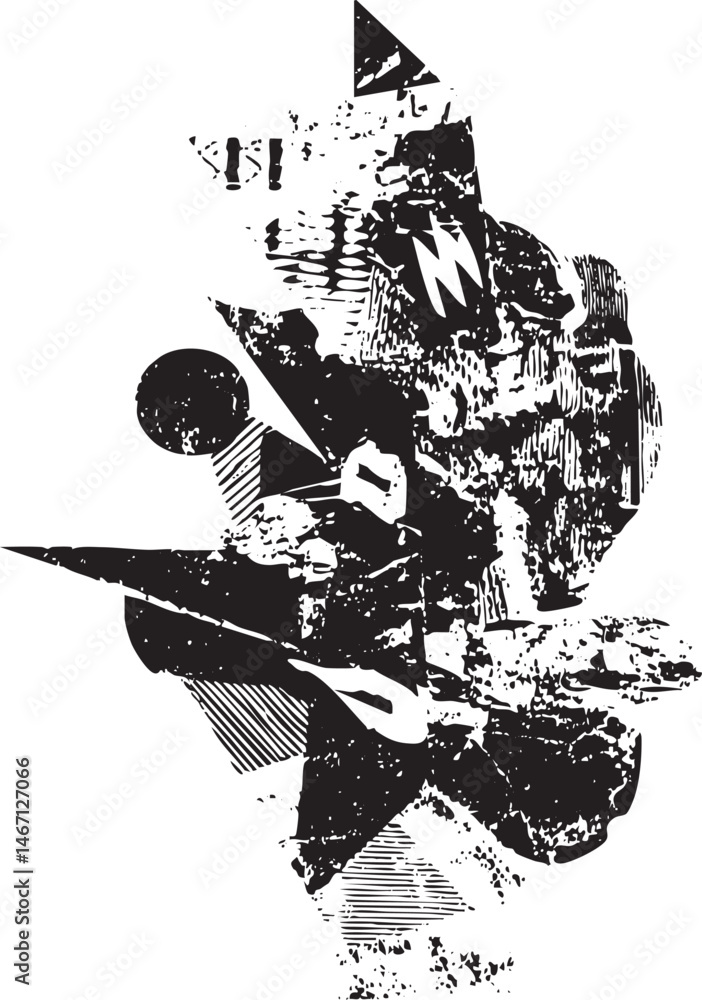 Poster abstract geometric shapes overlap and intersect on a white background.