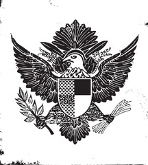 Fototapeta premium A majestic eagle perches within a detailed shield showcasing strength and nobility.
