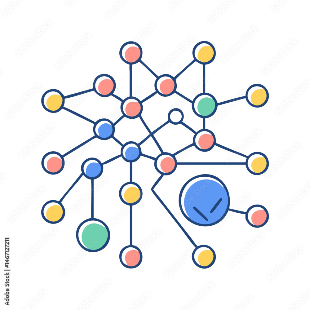 Poster colorful network connection diagram representing data structure and communication technology system