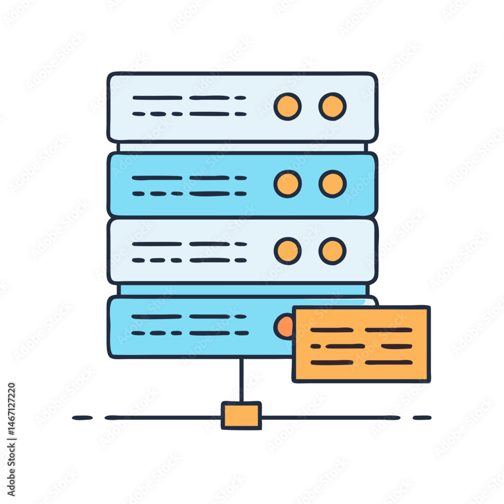 Poster illustration of data server hosting rack for network storage and cloud computing service