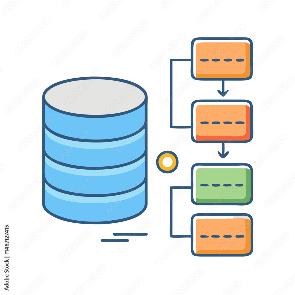 Poster Illustration of database server network connection data storage cloud computing system technology