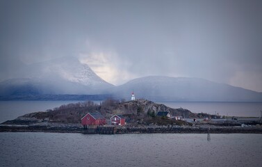 Isolated island community and lighthouse