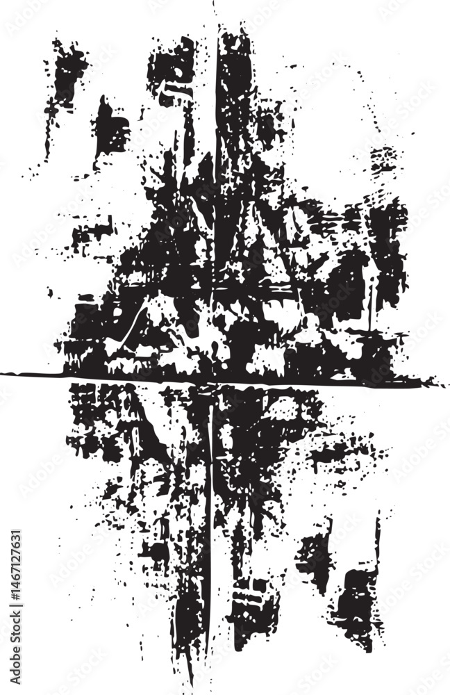 Poster a stark textured black and white abstract displays fractured lines converging towards a central poin
