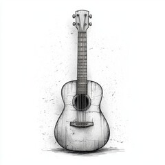 Naklejka premium Detailed Black and White Acoustic Guitar Illustration
