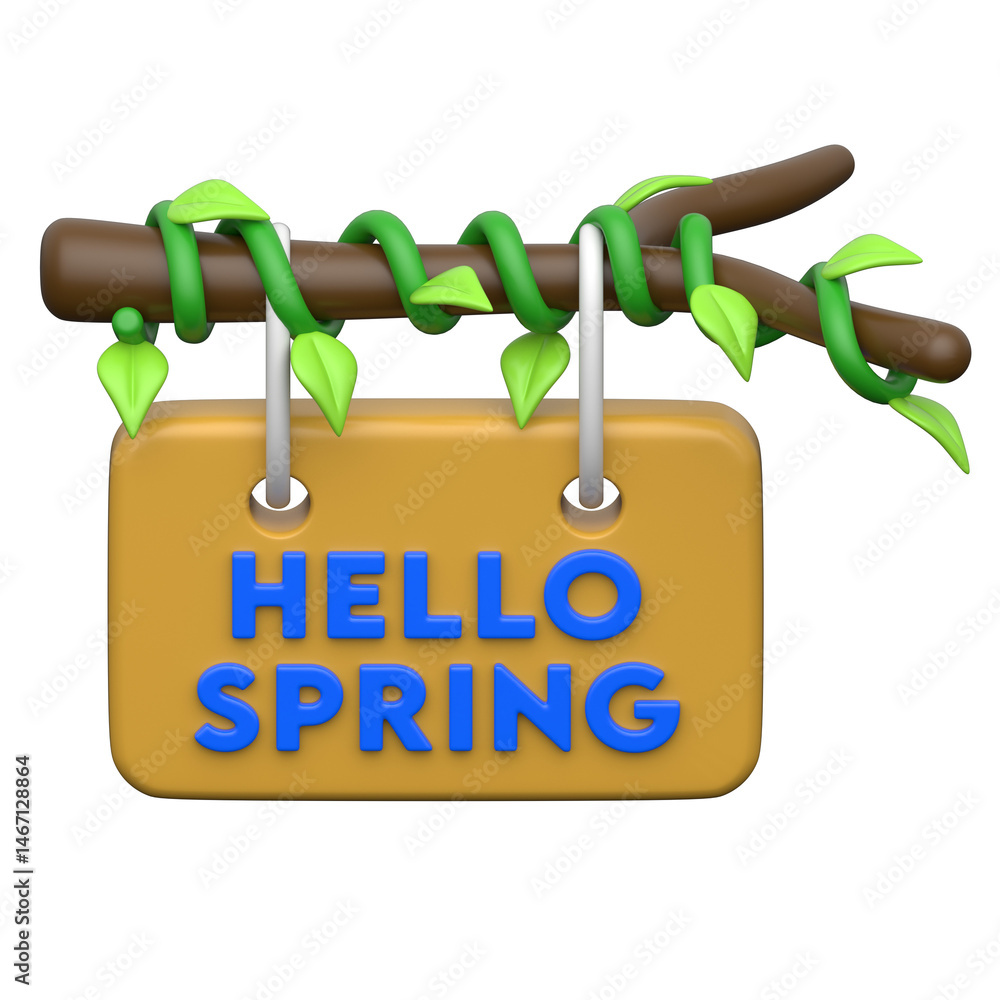 Poster hello spring 3d icon on transparent background