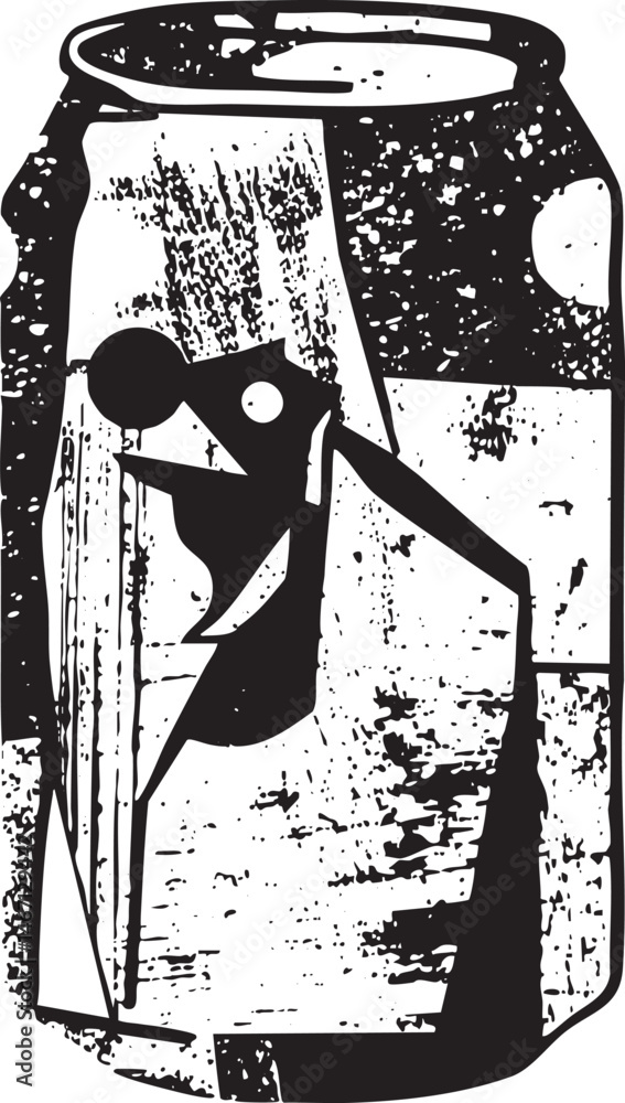 Poster a stylized can of beverage features a small figure attempting to open it.