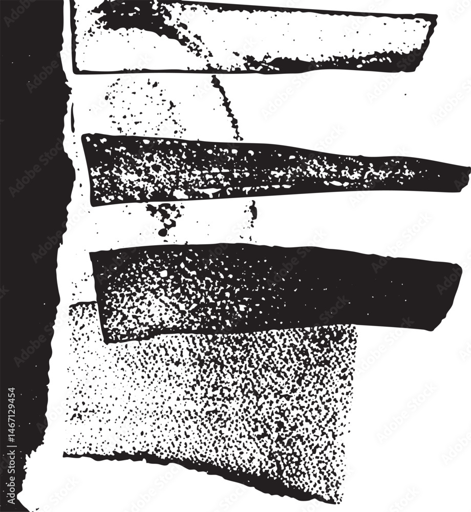 Poster four abstract textured shapes are arranged vertically on a distressed background.