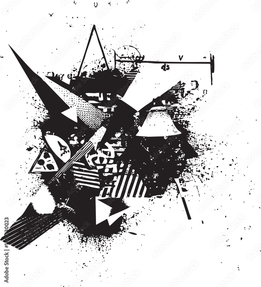 Poster abstract geometric shapes overlap and intersect in a dynamic composition.