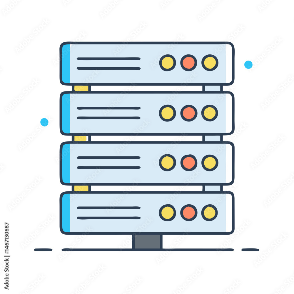 Poster illustration of server rack data center networking system for cloud computing and storage technology