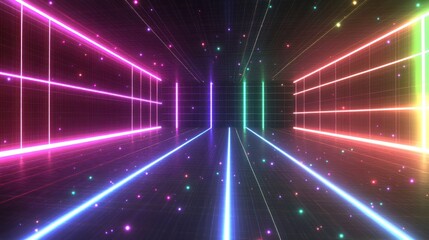 Neon glowing corridor with colorful lights