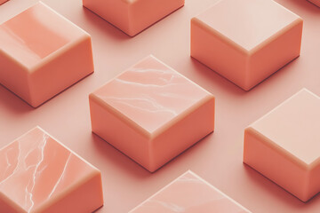 Close-up view of glossy pink soap bars arranged in a symmetric pattern on a soft background