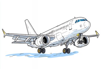 White Airplane Sketch Taking Off or Landing