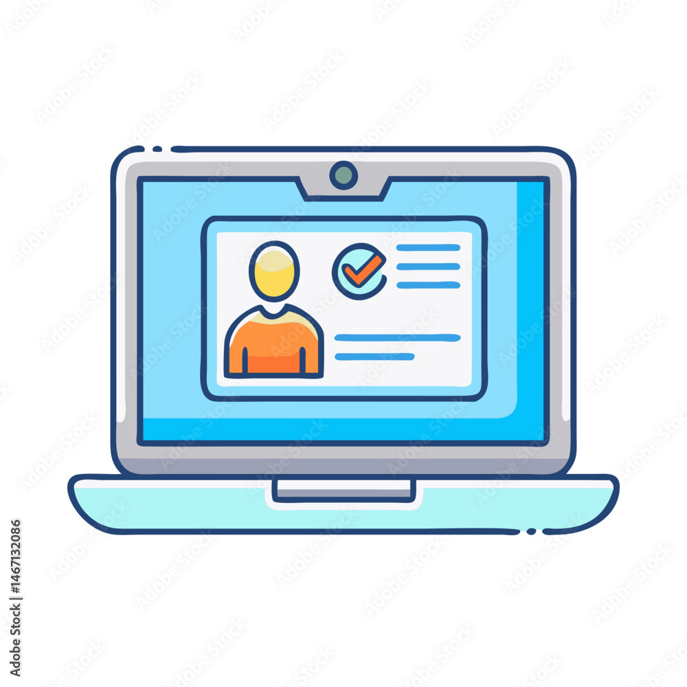 Poster online identity verification on laptop for secure access and digital authentication process