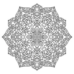 Elegant Hand-Drawn Floral Mandala Coloring Page for Adults – Intricate Bloom Pattern for Stress Relief and Relaxation
