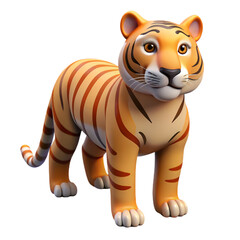Adorable Cartoon Tiger 3D Render. Cute Orange Striped Big Cat