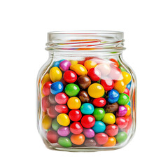 A jar full of colorful candies white and transparent background.