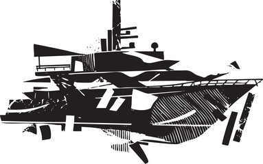 Naklejka premium A sleek black sailing vessel glides across a calm expanse of water.
