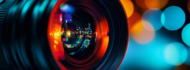Close-up Camera Lens with Bokeh Background
